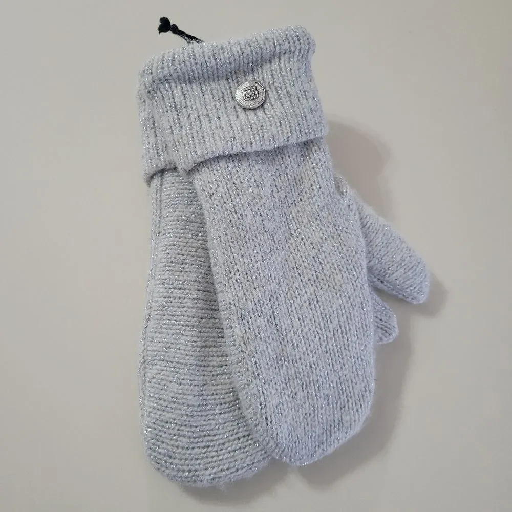 Handcrafted Silver Gray Sparkly Knit Fleece Lined Mittens